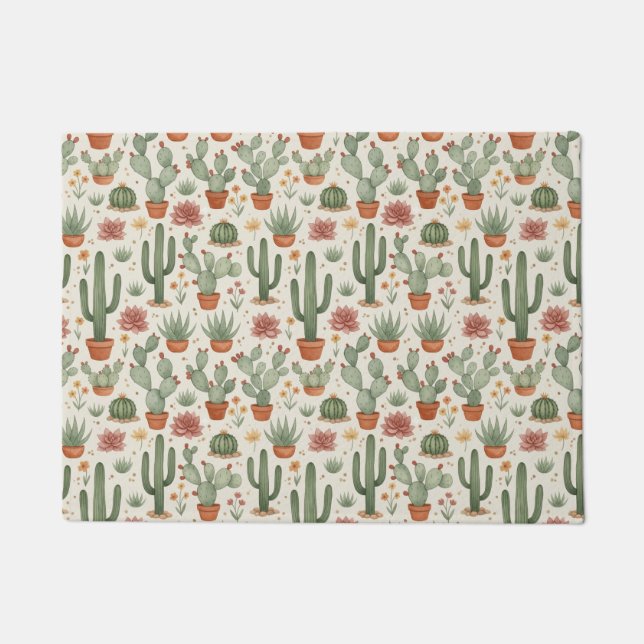 Desert Cacti Succulent Seamless Pattern Doormat (Front)