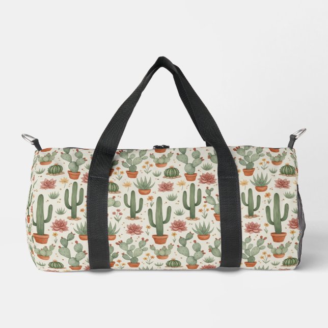 Desert Cacti Succulent Seamless Pattern Duffle Bag (Front)