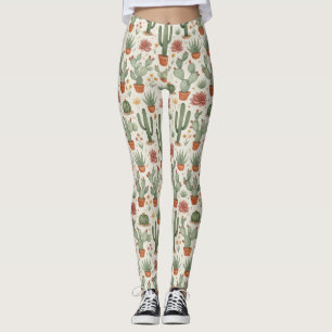 Desert Cacti Succulent Seamless Pattern Leggings