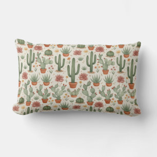 Desert Cacti Succulent Seamless Pattern Lumbar Pillow