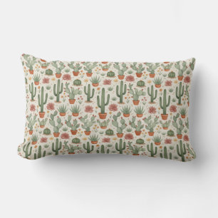 Desert Cacti Succulent Seamless Pattern Lumbar Pillow