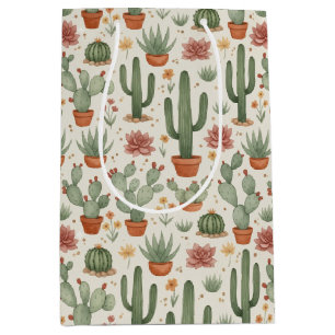 Desert Cacti Succulent Seamless Pattern Medium Gift Bag