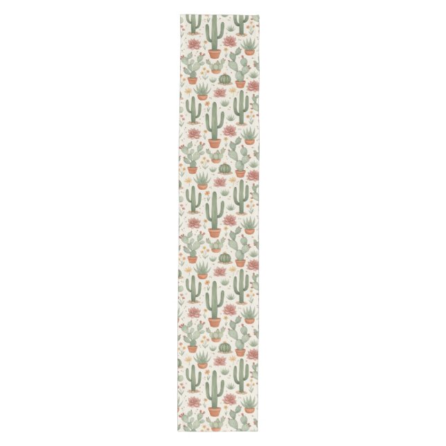 Desert Cacti Succulent Seamless Pattern Medium Table Runner (Front)