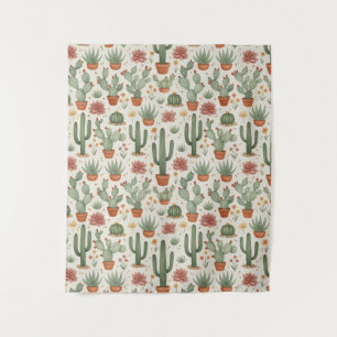 Desert Cacti Succulent Seamless Pattern Tapestry