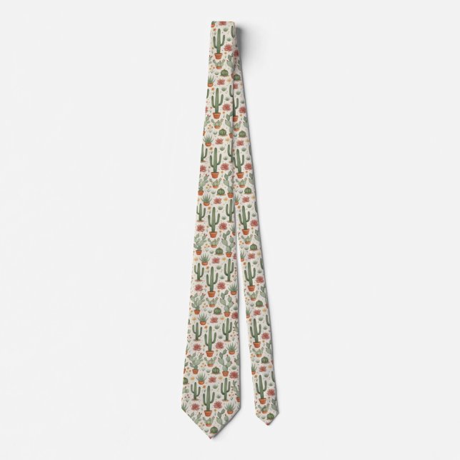 Desert Cacti Succulent Seamless Pattern Tie (Front)
