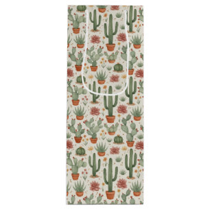 Desert Cacti Succulent Seamless Pattern Wine Gift Bag