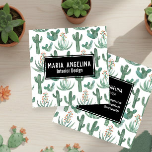 Desert Cactus and Succulents Watercolor Design Square Business Card
