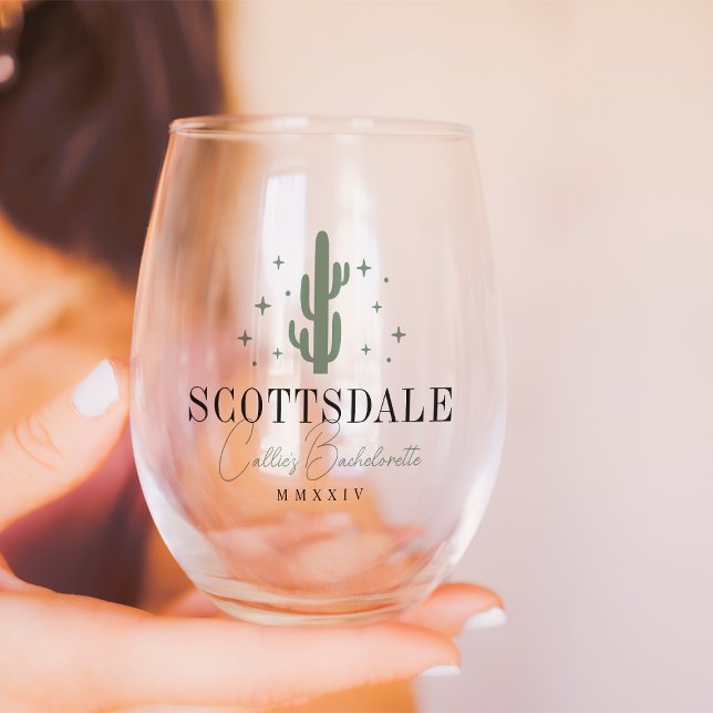 Desert Cactus Bachelorette Party Stemless Wine Glass (Creator Uploaded)
