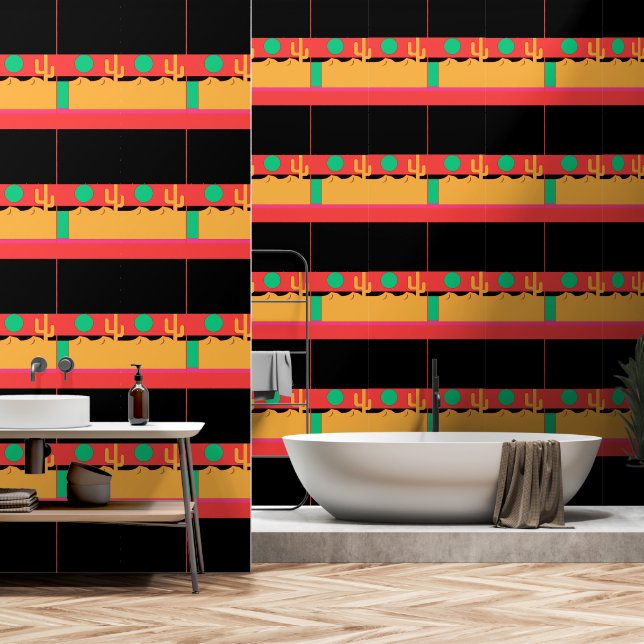 Desert Cactus Banded  Wallpaper (Bathroom)