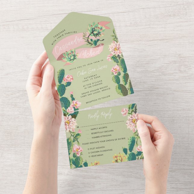 Desert Cactus Bloom All in One Wedding Invite (Tearaway)