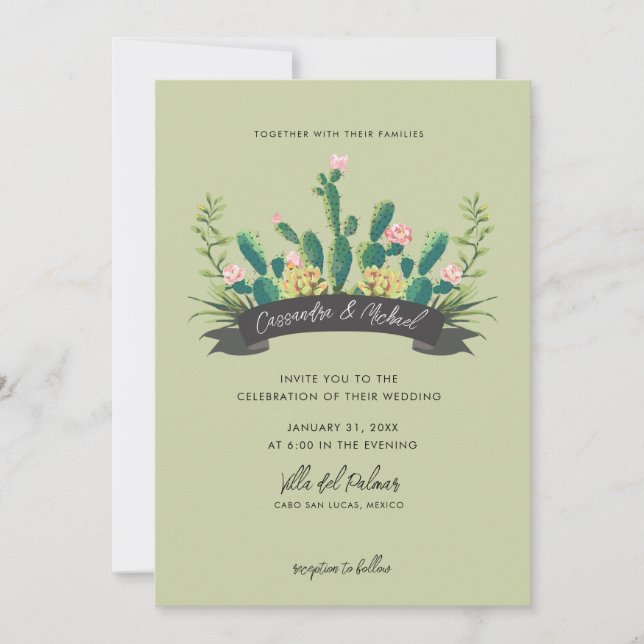 Desert Cactus Bloom  Wedding Invitation (Front)