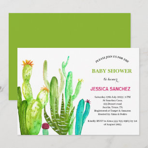 Desert Cactus Boho Bohemian Watercolor Baby shower Invitation