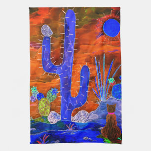 Desert Cactus Cat Kitchen Towel (Customizable)