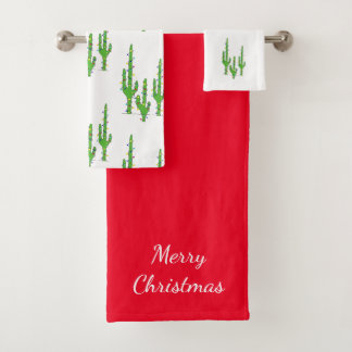 Desert Cactus Christmas Lights Red White Bath Towel Set