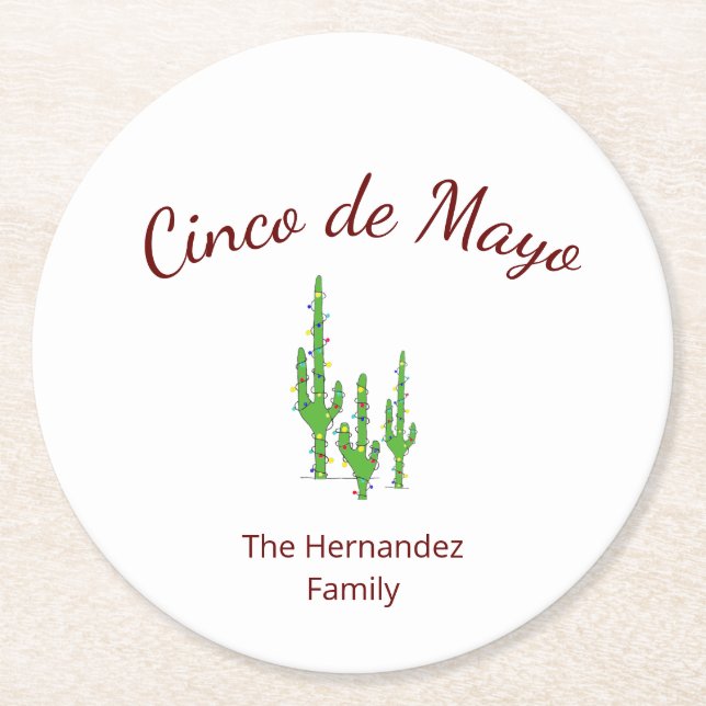 Desert Cactus Cinco de Mayo Fiesta Party    Round Paper Coaster (Front)