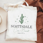Desert Cactus Destination Wedding Welcome Tote Bag<br><div class="desc">Welcome guests to your destination wedding with these chic and modern personalized tote bags. Design features a green cactus illustration flanked by stars, with your wedding destination beneath (shown with Scottsdale) in classic serif lettering. Add your names beneath in handwritten cursive script, as well as the year. Colours can be...</div>