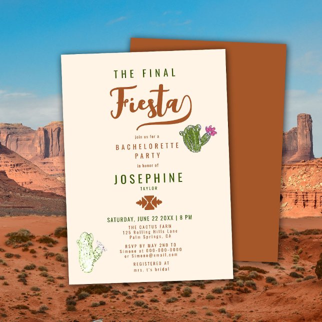 Desert Cactus Final Fiesta Rust Bachelorette Party Invitation (Creator Uploaded)