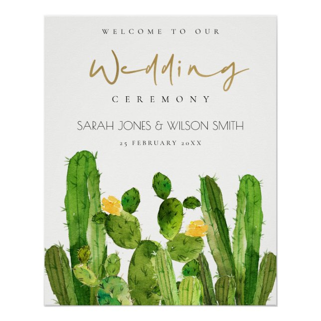 DESERT CACTUS FLORAL GARDEN WELCOME WEDDING SIGNS (Front)