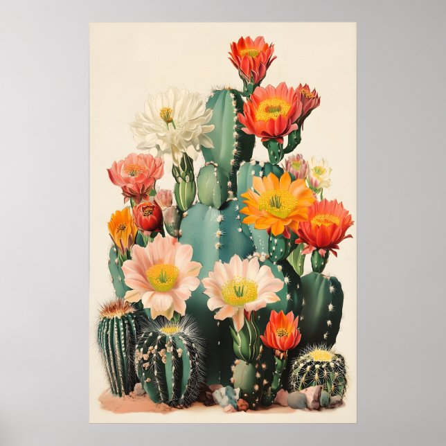 Desert Cactus Flower Print Botanical Wall Art (Front)