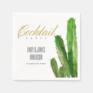 DESERT CACTUS FOLIAGE WATERCOLOR COCKTAIL PARTY NAPKIN