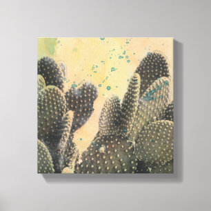 Desert Cactus   Green Splatter Canvas Print