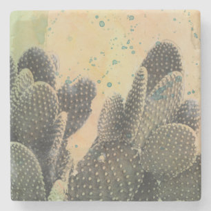 Desert Cactus Green Splatter Stone Coaster