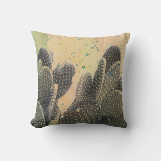 Desert Cactus | Green Splatter Throw Pillow (Front)