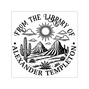 Desert Cactus Landscape #2P Library Book Name Self-inking Stamp