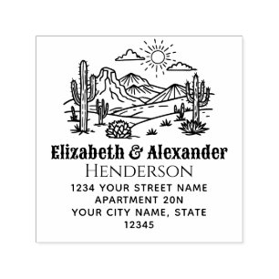 Desert Cactus Landscape #3S SQ Name Return Address Self-inking Stamp
