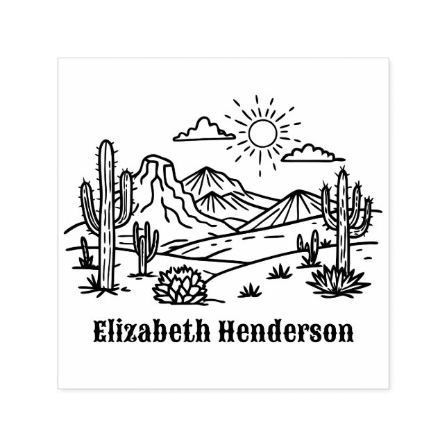 Desert Cactus Landscape #3S with Optional Name Self-inking Stamp (Design)