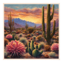 Desert Cactus Mountain Sunrise Dramatic Statement