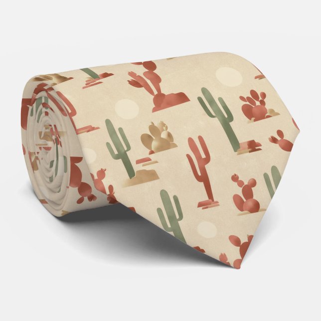 Desert Cactus Nature Pattern Tie (Rolled)