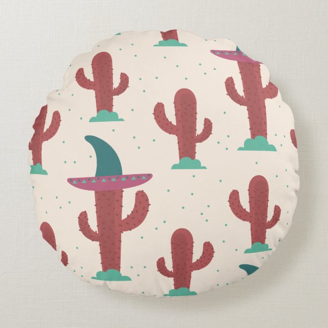 Desert Cactus Pattern Round Pillow (Front)