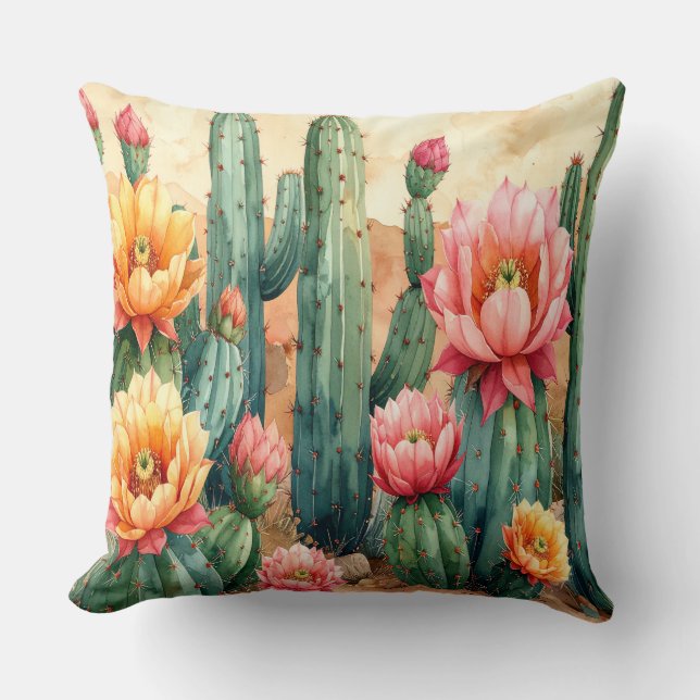 Desert Cactus Pillow - Boho Southwest Decor Cushio (Front)
