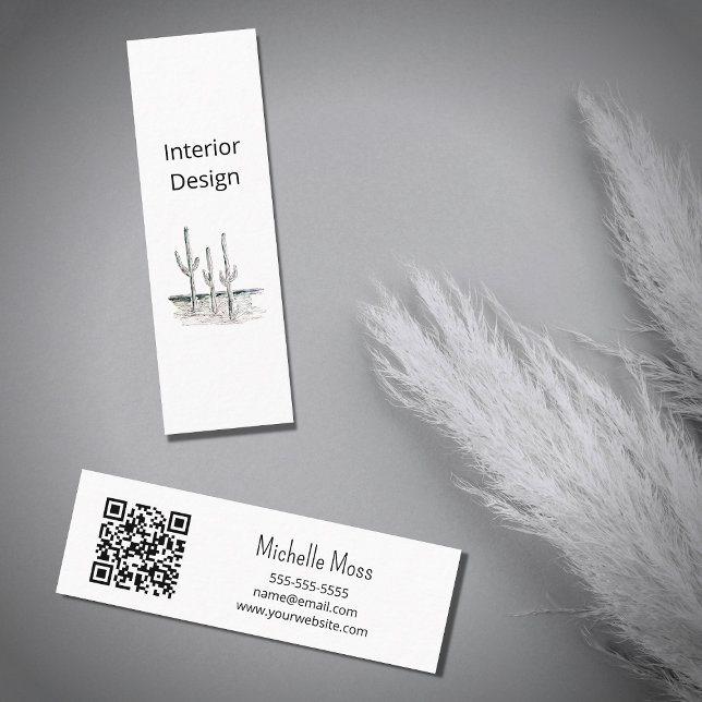 Desert Cactus QR code Minimalist Interior Design Mini Business Card (Creator Uploaded)