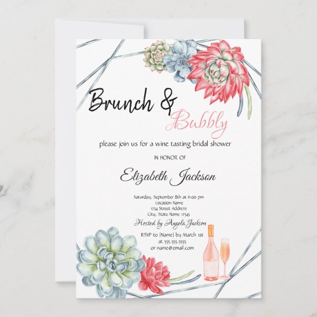 Desert Cactus Red Brunch & Bubbly Bridal Invitation (Front)