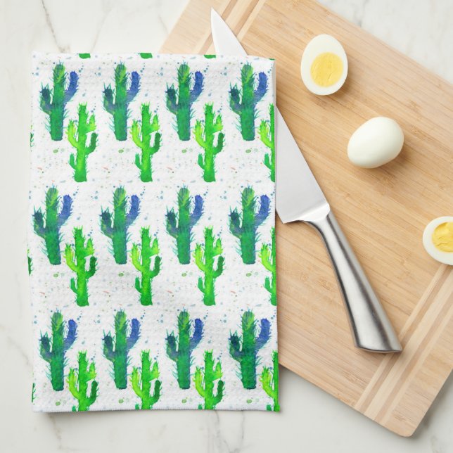 Desert Cactus Saguaro Watercolor Kitchen Towel (Quarter Fold)