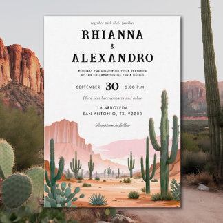 Desert Cactus Spring Summer Watercolor Wedding Invitation