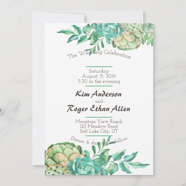 Desert Cactus Succulent Floral Wedding Invites (Front)