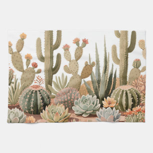 Desert Cactus Succulent Garden Watercolor Kitchen Towel