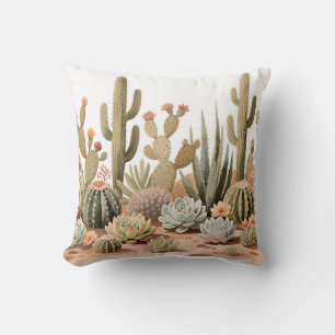 Desert Cactus Succulent Garden Watercolor Throw Pillow