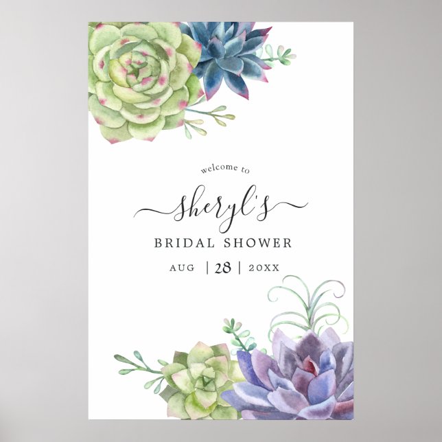Desert Cactus Succulents Bridal Shower Welcome Poster (Front)