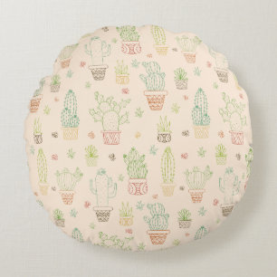 Desert Cactus & Succulents Design Round Pillow