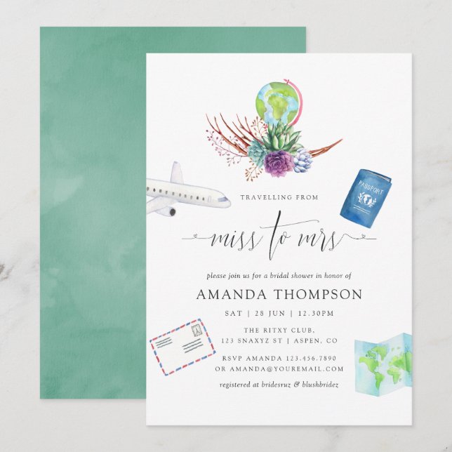 Desert Cactus Succulents Miss to Mrs Bridal Shower Invitation (Front/Back)