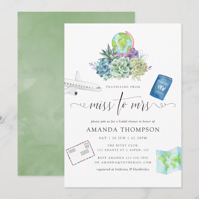 Desert Cactus Succulents Miss To Mrs Bridal Shower Invitation (Front/Back)