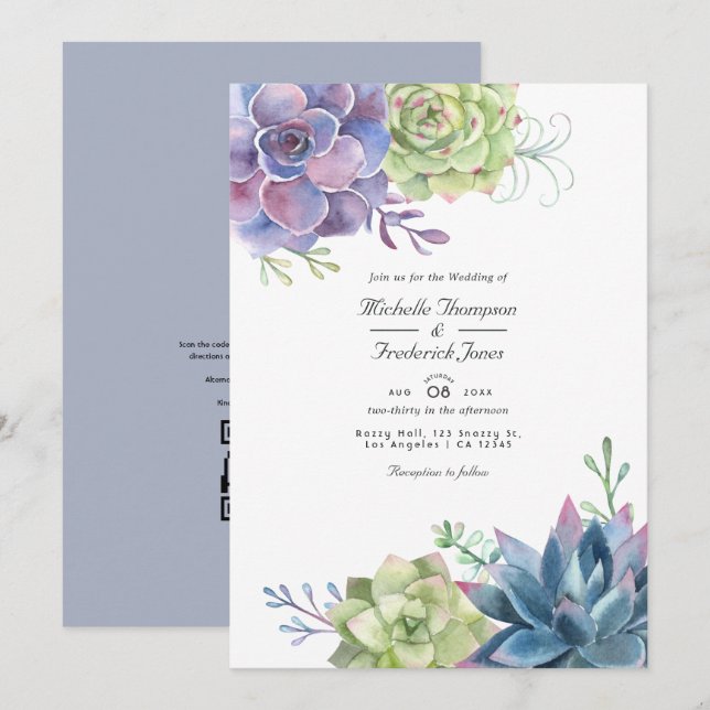 Desert Cactus Succulents QR Code RSVP Wedding Invitation (Front/Back)