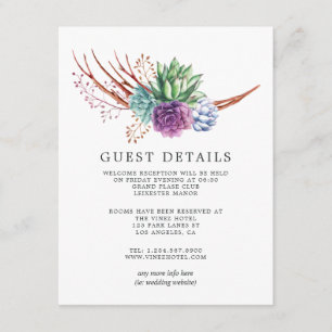 Desert Cactus Succulents Wedding Guest Details Enclosure Card