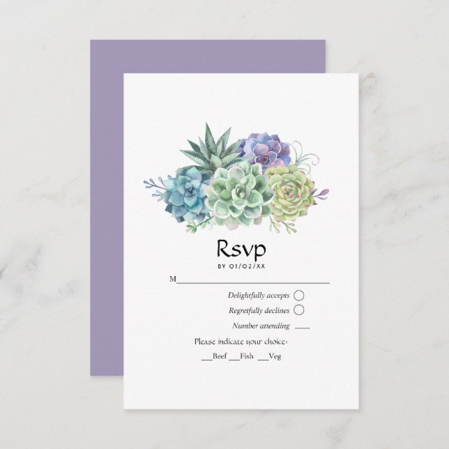 Desert Cactus Succulents Wedding RSVP Card (Front/Back)