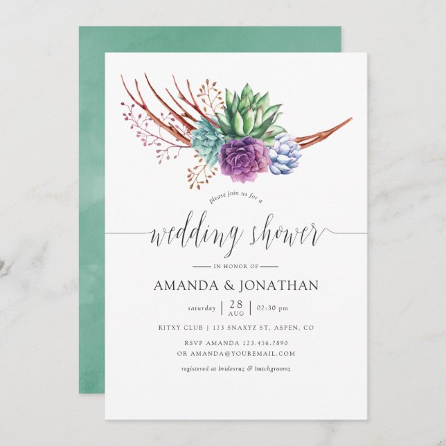 Desert Cactus Succulents Wedding Shower Invitation (Front/Back)