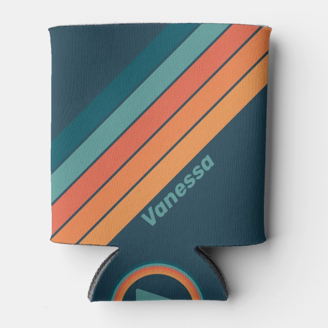 Desert Cactus Sunrise Stripes with Name Can Cooler (Front)